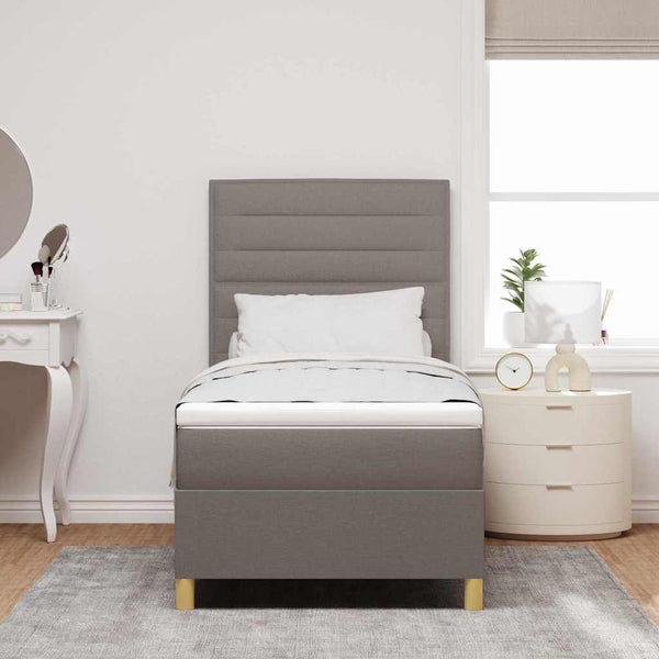 vidaXL LED Box Spring Bed with Mattress Taupe 80 x 200 cm Fabric