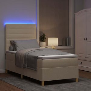 vidaXL LED Box Spring Bed with Mattress Cream 80 x 200 cm Fabric