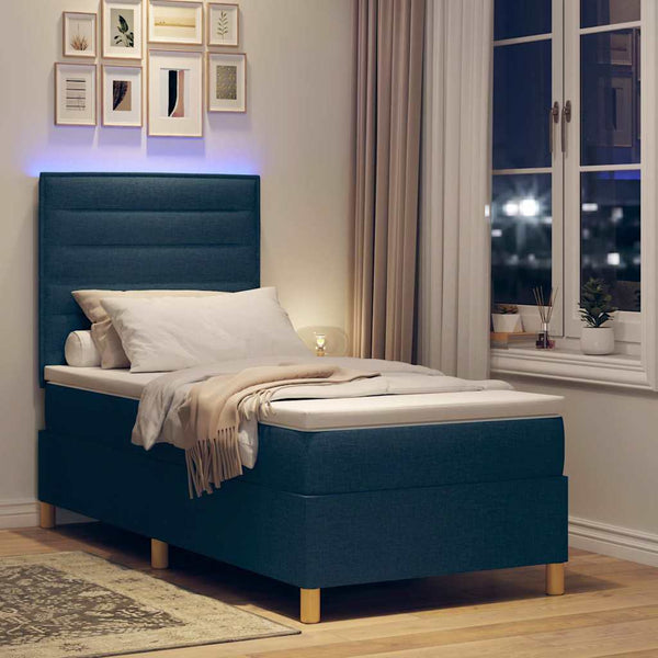 vidaXL LED Box Spring Bed with Mattress Blue 80 x 200 cm Fabric