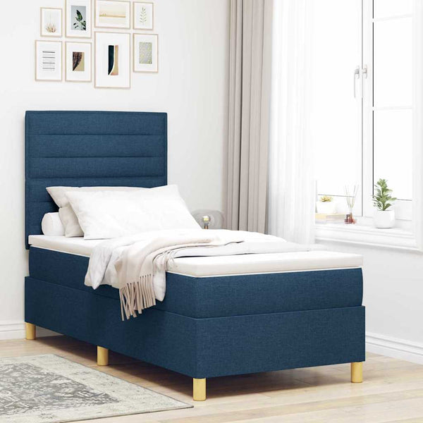 vidaXL LED Box Spring Bed with Mattress Blue 80 x 200 cm Fabric