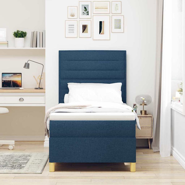 vidaXL LED Box Spring Bed with Mattress Blue 80 x 200 cm Fabric