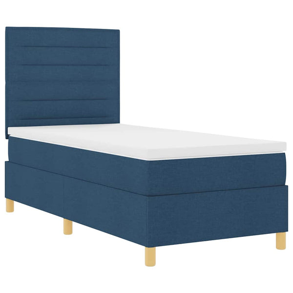 vidaXL LED Box Spring Bed with Mattress Blue 80 x 200 cm Fabric