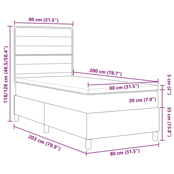 vidaXL LED Box Spring Bed with Mattress Blue 80 x 200 cm Fabric