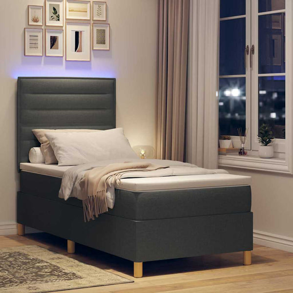 vidaXL LED Box Spring Bed with Mattress Dark Grey 90 x 190 cm Fabric