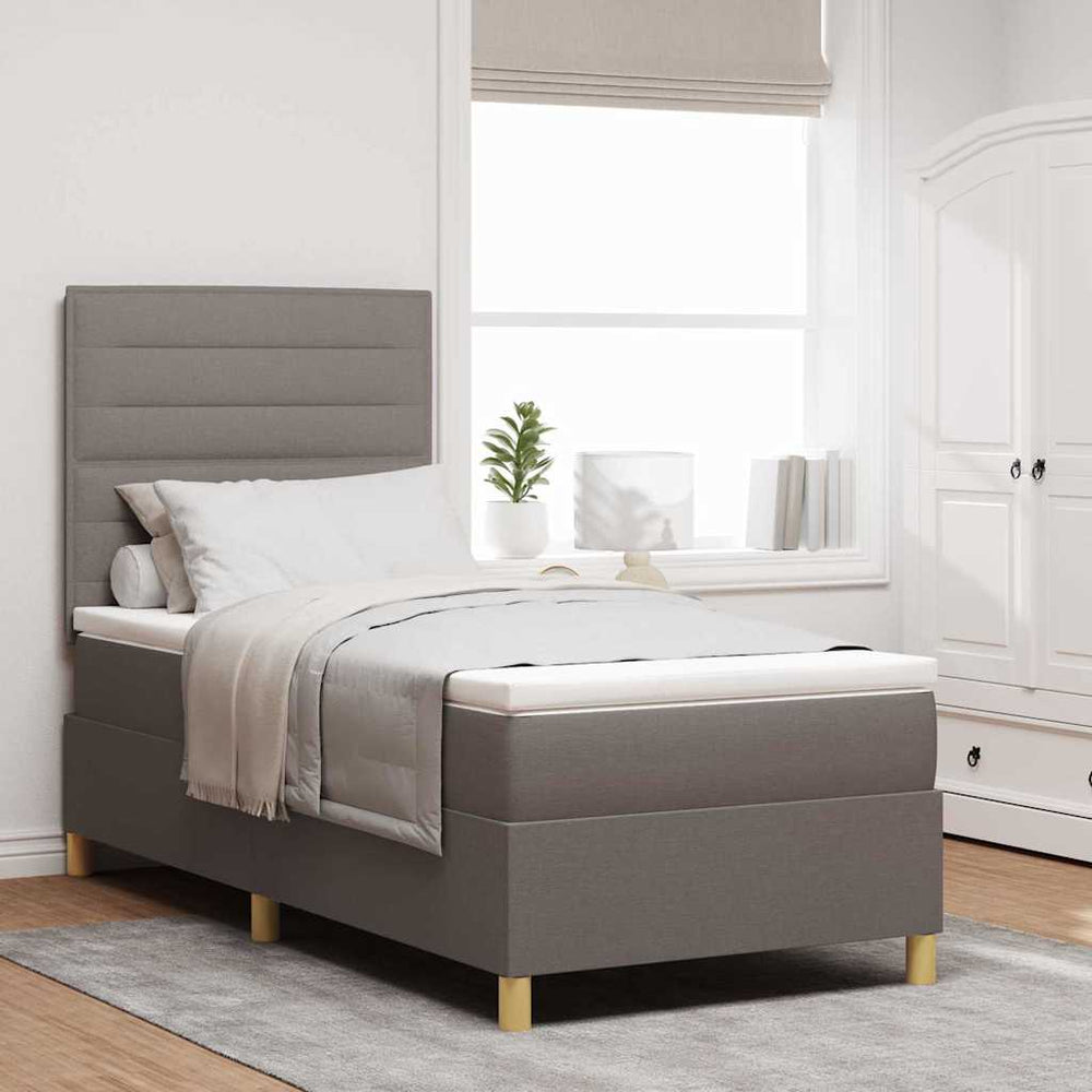 vidaXL LED Box Spring Bed with Mattress Taupe 90 x 190 cm Fabric