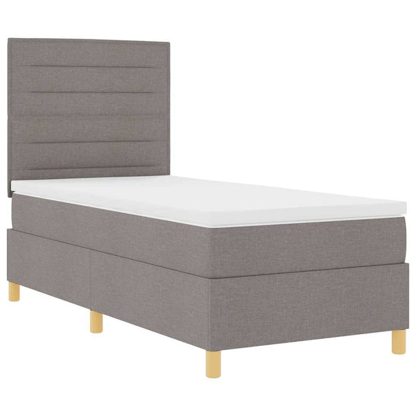 vidaXL LED Box Spring Bed with Mattress Taupe 90 x 190 cm Fabric