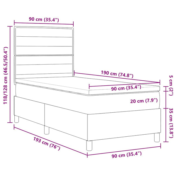 vidaXL LED Box Spring Bed with Mattress Taupe 90 x 190 cm Fabric