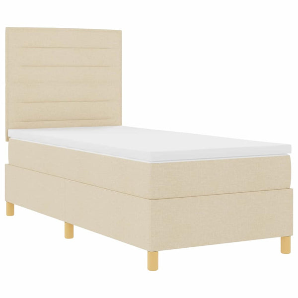 vidaXL LED Box Spring Bed with Mattress Cream 90 x 190 cm Fabric