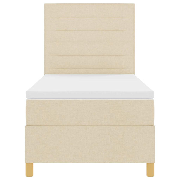 vidaXL LED Box Spring Bed with Mattress Cream 90 x 190 cm Fabric
