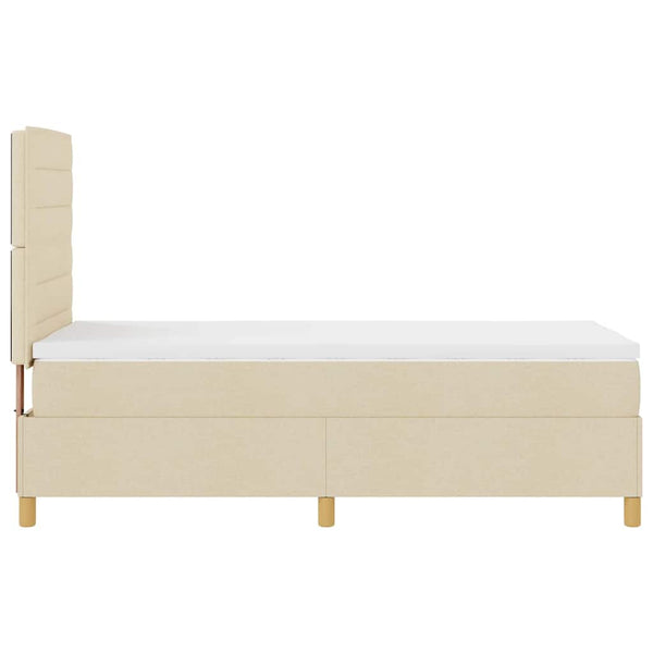 vidaXL LED Box Spring Bed with Mattress Cream 90 x 190 cm Fabric