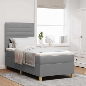 vidaXL LED Box Spring Bed with Mattress Light Gray 90 x 200 cm Fabric