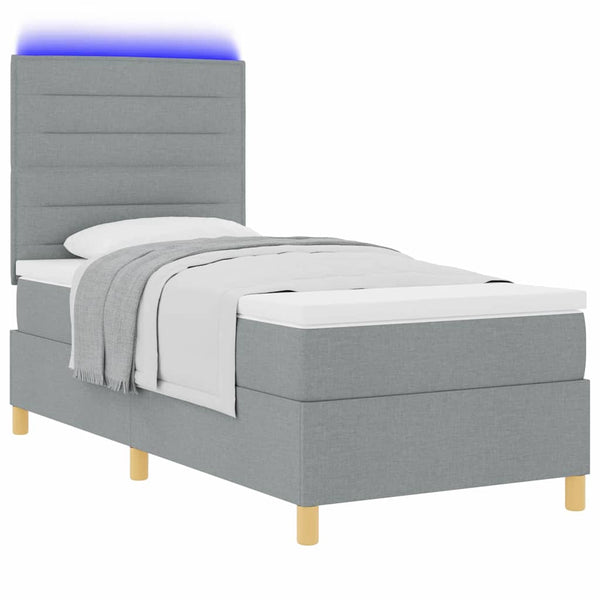 vidaXL LED Box Spring Bed with Mattress Light Gray 90 x 200 cm Fabric