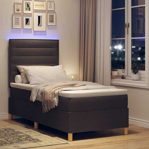 vidaXL LED Box Spring Bed with Mattress Dark Brown 90 x 200 cm Fabric