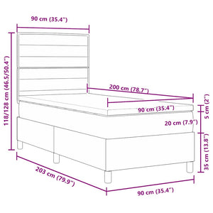 vidaXL LED Box Spring Bed with Mattress Dark Brown 90 x 200 cm Fabric