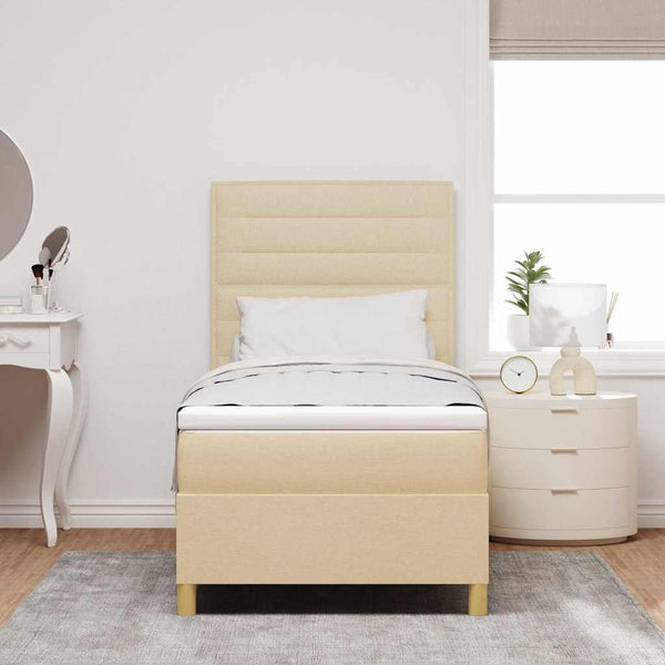 vidaXL LED Box Spring Bed with Mattress Cream 90 x 200 cm Fabric