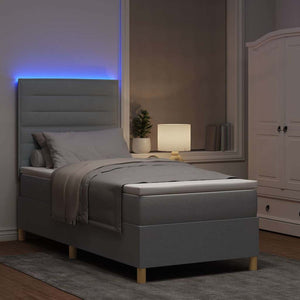 vidaXL LED Box Spring Bed with Mattress Light Gray 100 x 200 cm Fabric
