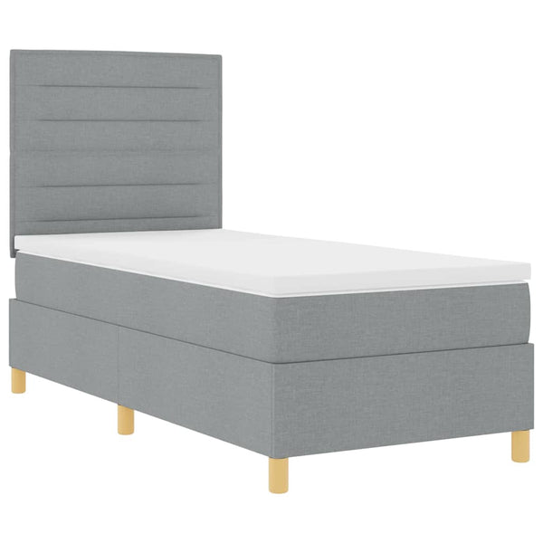 vidaXL LED Box Spring Bed with Mattress Light Gray 100 x 200 cm Fabric
