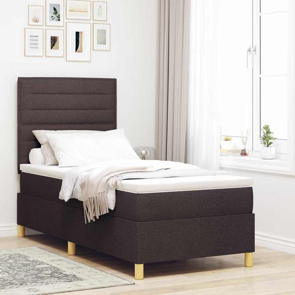 vidaXL LED Box Spring Bed with Mattress Dark Brown 100 x 200 cm Fabric