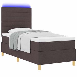 vidaXL LED Box Spring Bed with Mattress Dark Brown 100 x 200 cm Fabric