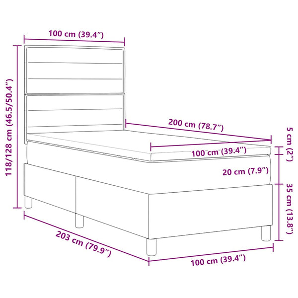 vidaXL LED Box Spring Bed with Mattress Dark Brown 100 x 200 cm Fabric