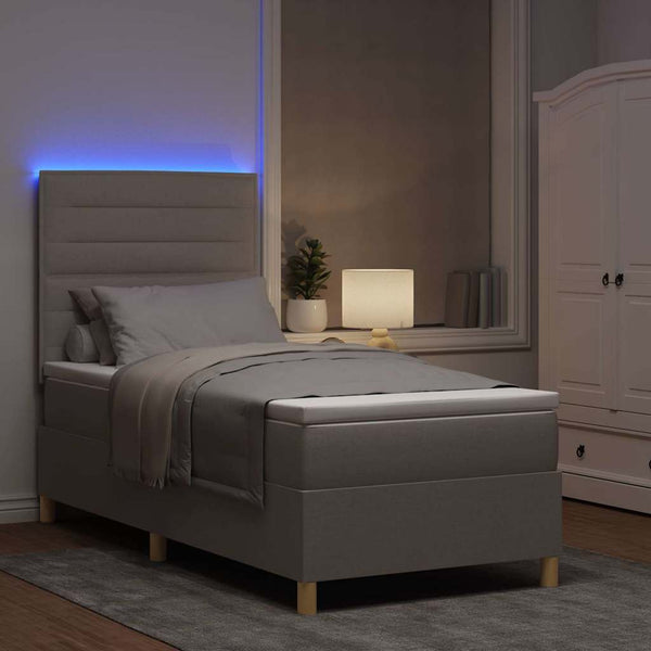 vidaXL LED Box Spring Bed with Mattress Taupe 100 x 200 cm Fabric