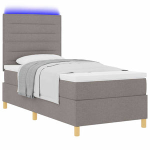 vidaXL LED Box Spring Bed with Mattress Taupe 100 x 200 cm Fabric