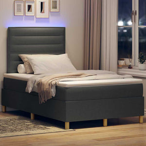 vidaXL LED Box Spring Bed with Mattress Dark Grey 120 x 190 cm Fabric