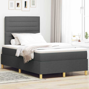 vidaXL LED Box Spring Bed with Mattress Dark Grey 120 x 190 cm Fabric