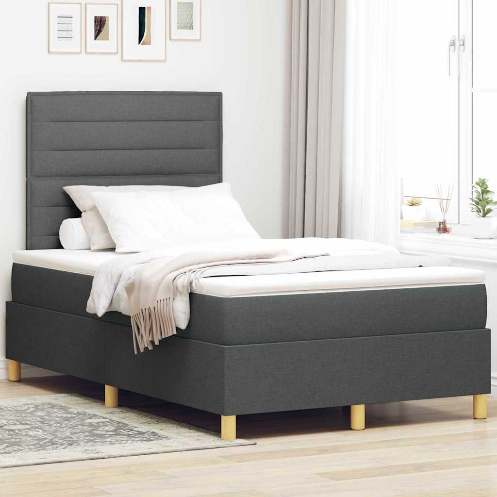 vidaXL LED Box Spring Bed with Mattress Dark Grey 120 x 190 cm Fabric