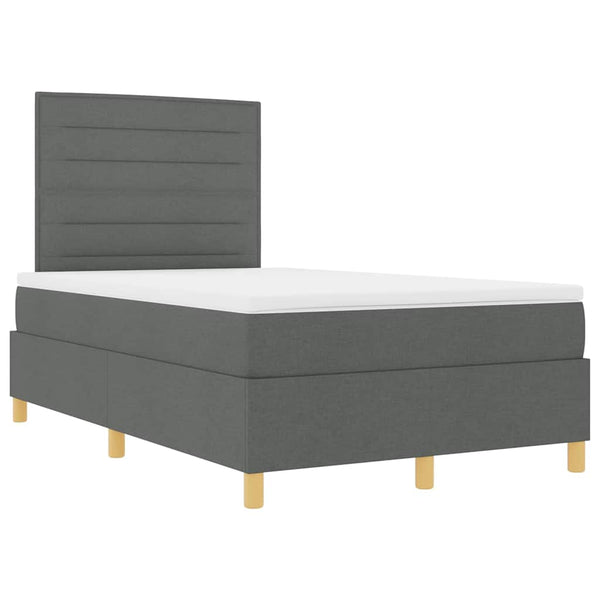 vidaXL LED Box Spring Bed with Mattress Dark Grey 120 x 190 cm Fabric