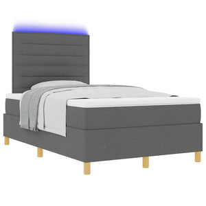 vidaXL LED Box Spring Bed with Mattress Dark Grey 120 x 190 cm Fabric