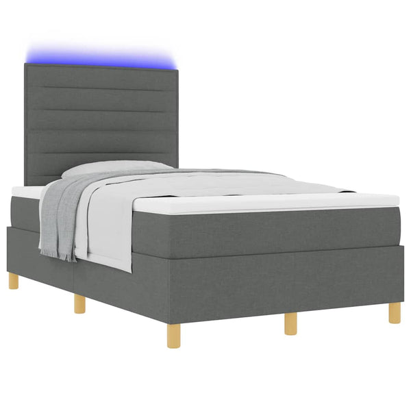 vidaXL LED Box Spring Bed with Mattress Dark Grey 120 x 190 cm Fabric