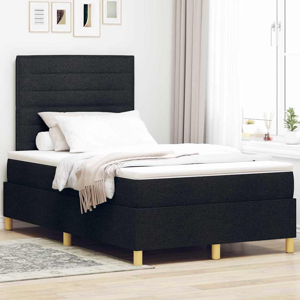 vidaXL LED Box Spring Bed with Mattress Black 120 x 190 cm Fabric
