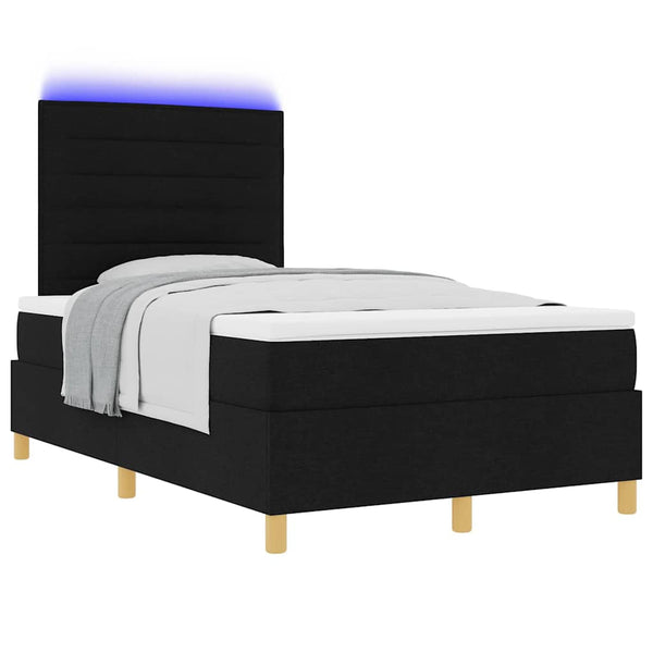 vidaXL LED Box Spring Bed with Mattress Black 120 x 190 cm Fabric