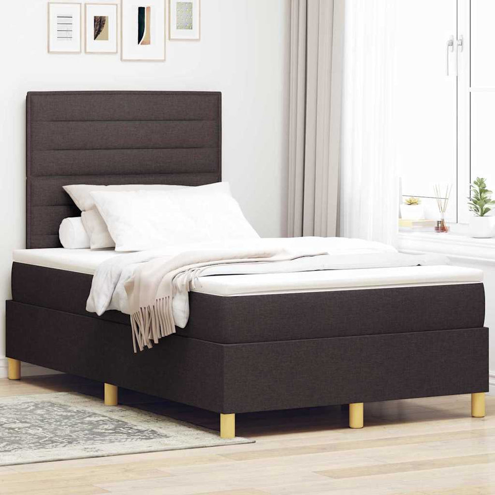 vidaXL LED Box Spring Bed with Mattress Dark Brown 120 x 190 cm Fabric