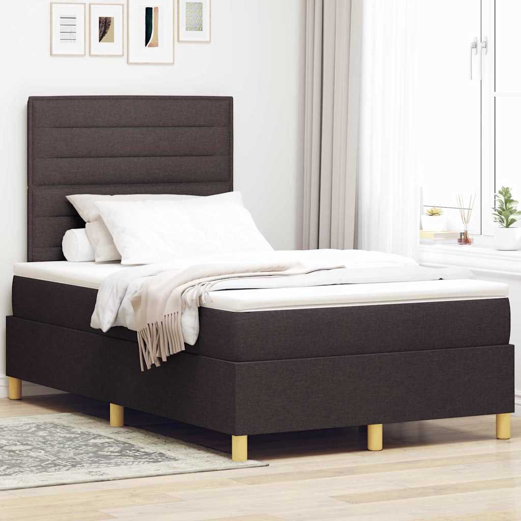 vidaXL LED Box Spring Bed with Mattress Dark Brown 120 x 190 cm Fabric