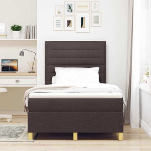 vidaXL LED Box Spring Bed with Mattress Dark Brown 120 x 190 cm Fabric