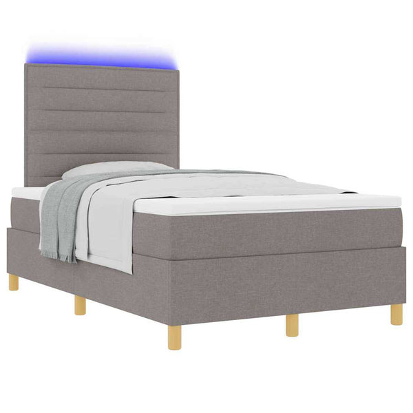 vidaXL LED Box Spring Bed with Mattress Taupe 120 x 190 cm Fabric