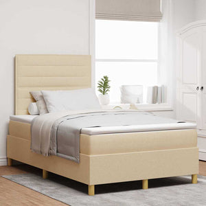 vidaXL LED Box Spring Bed with Mattress Cream 120 x 190 cm Fabric