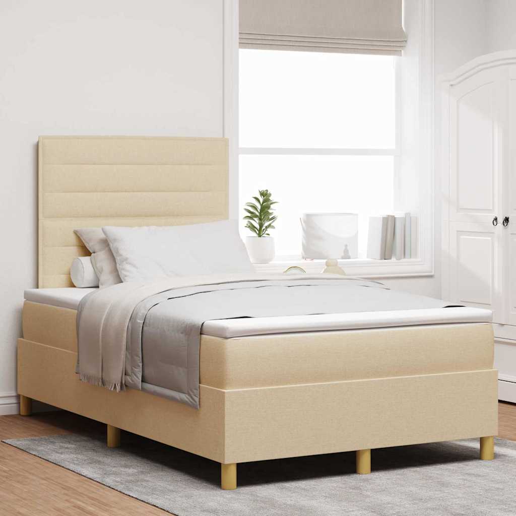 vidaXL LED Box Spring Bed with Mattress Cream 120 x 190 cm Fabric