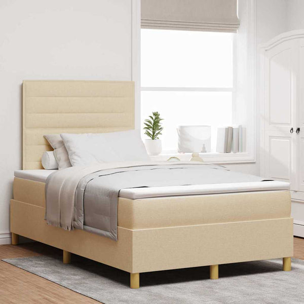 vidaXL LED Box Spring Bed with Mattress Cream 120 x 190 cm Fabric