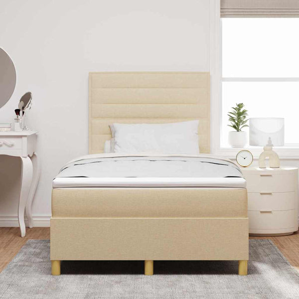 vidaXL LED Box Spring Bed with Mattress Cream 120 x 190 cm Fabric