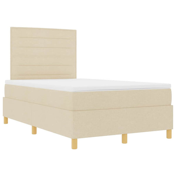 vidaXL LED Box Spring Bed with Mattress Cream 120 x 190 cm Fabric