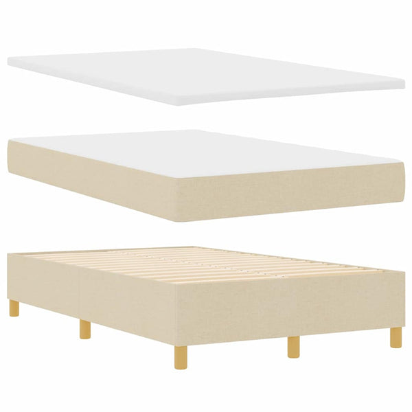 vidaXL LED Box Spring Bed with Mattress Cream 120 x 190 cm Fabric