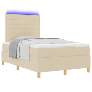 vidaXL LED Box Spring Bed with Mattress Cream 120 x 190 cm Fabric