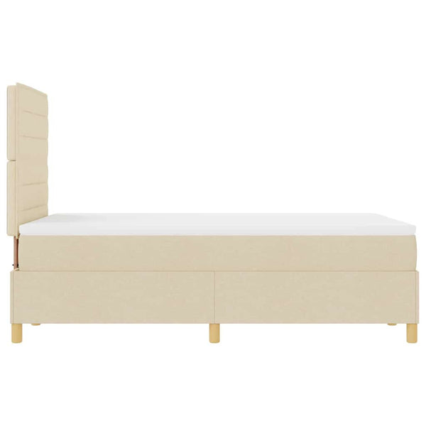 vidaXL LED Box Spring Bed with Mattress Cream 120 x 190 cm Fabric