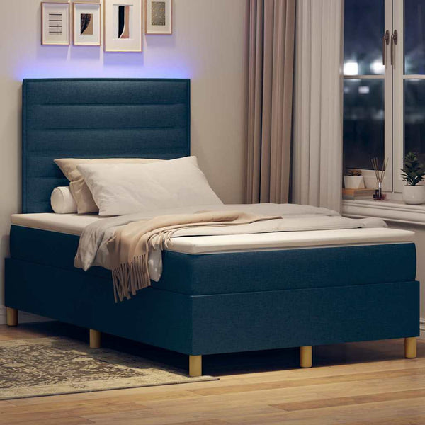vidaXL LED Fabric Box Spring Bed with Mattress Blue 120 x 190 cm