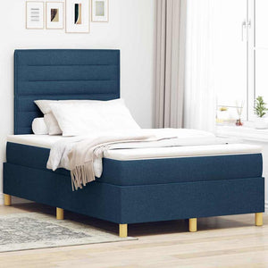 vidaXL LED Fabric Box Spring Bed with Mattress Blue 120 x 190 cm