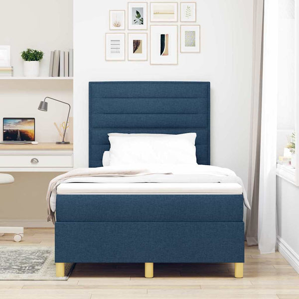 vidaXL LED Fabric Box Spring Bed with Mattress Blue 120 x 190 cm