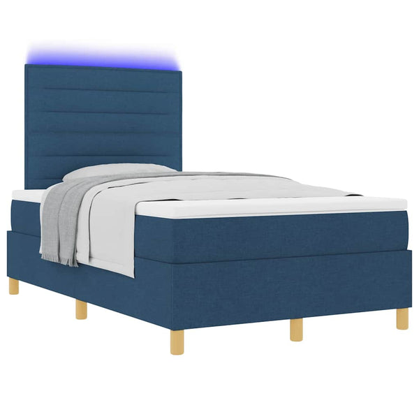 vidaXL LED Fabric Box Spring Bed with Mattress Blue 120 x 190 cm